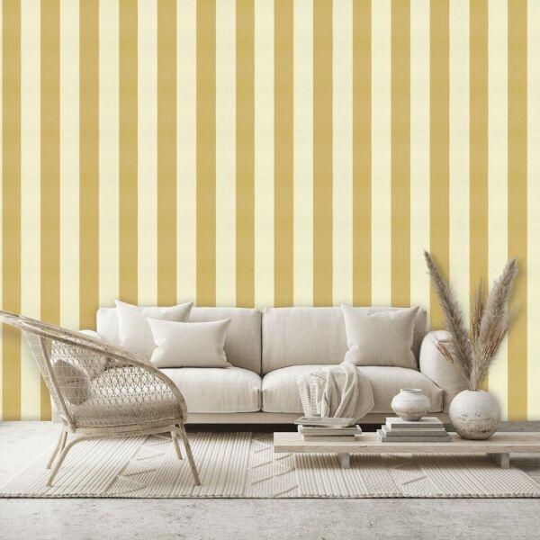 Ralph Lauren Çizgili Vinil Hardal Krem Duvar Kağıdı