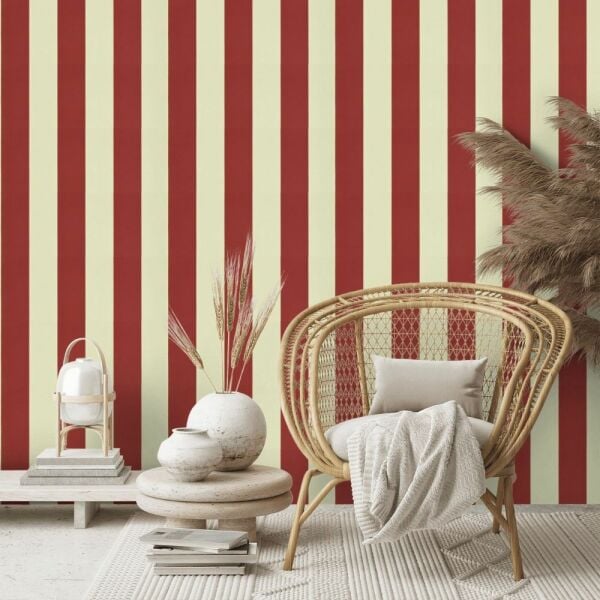 Ralph Lauren Çizgili Vinil Yeşil Bordo Duvar Kağıdı