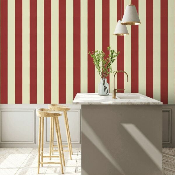 Ralph Lauren Çizgili Vinil Yeşil Bordo Duvar Kağıdı
