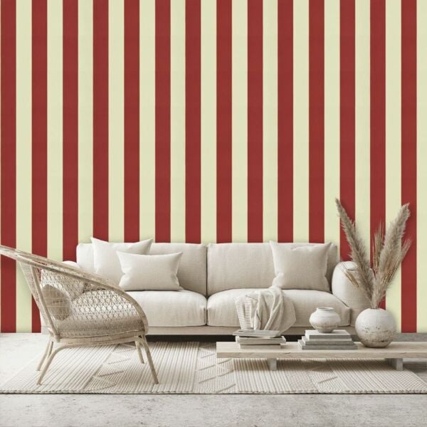 Ralph Lauren Çizgili Vinil Yeşil Bordo Duvar Kağıdı