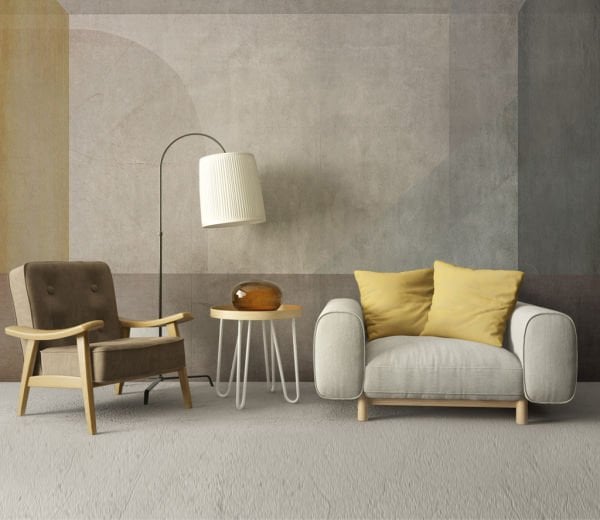 Duvar Beton Desen Gölgeli Şekiller Tasarım Duvar Kağıdı