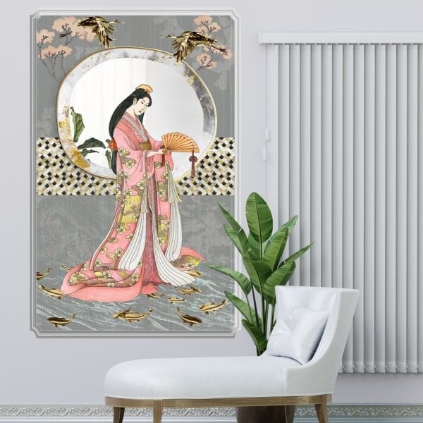 Balıklar Üzerinde Pembe Kıyafetli Kadın Duvar Kağıdı