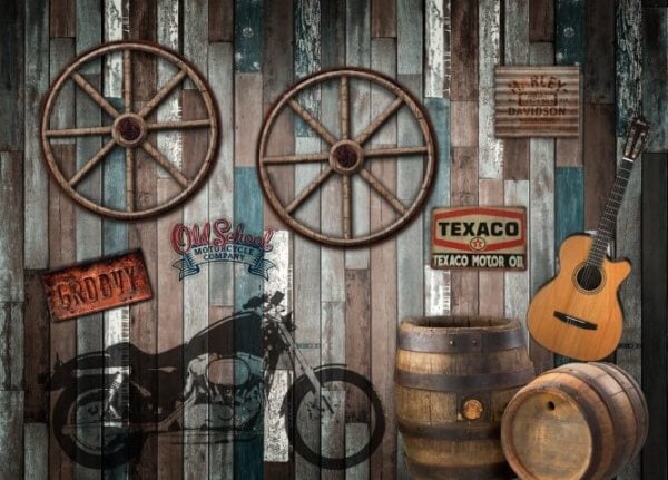 Motorsiklet Gitar Caffe Duvar Kağıdı Tekstil Dokulu Islak Alan Kullanımları İçin Uygundur.350 Gram