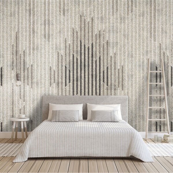 Keten Doku Görünümlü Bej Geometrik Duvar Kağıdı