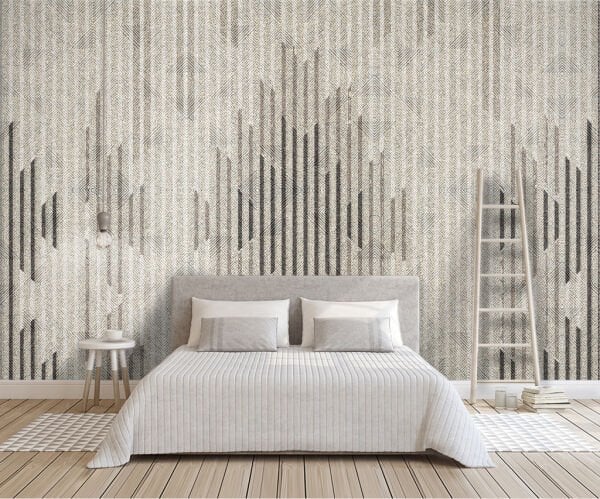 Keten Doku Görünümlü Bej Geometrik Duvar Kağıdı