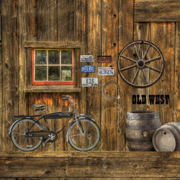 Ağaç Ev Duvar Bisiklet Fıçılar Duvar Kağıdı