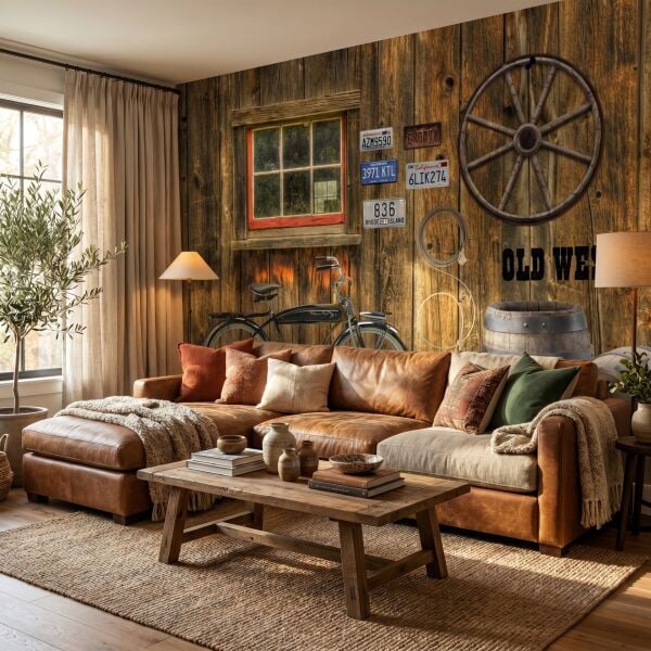 Ağaç Ev Duvar Bisiklet Fıçılar Duvar Kağıdı