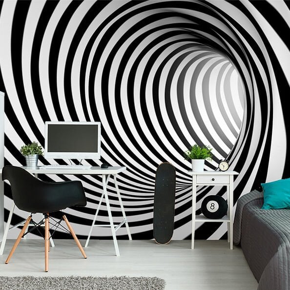 Geometrik Siyah Beyaz Girdap Duvar Kağıdı