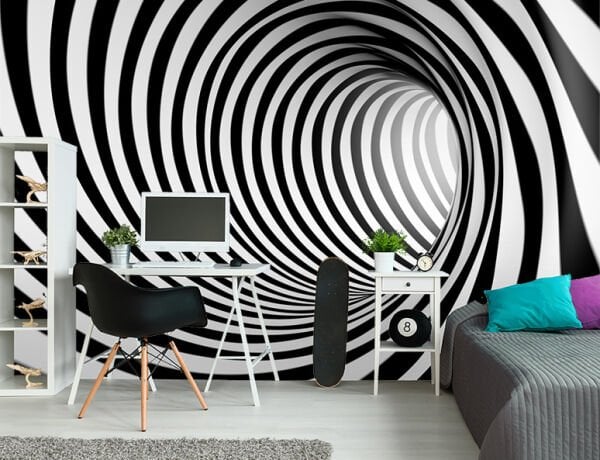 Geometrik Siyah Beyaz Girdap Duvar Kağıdı