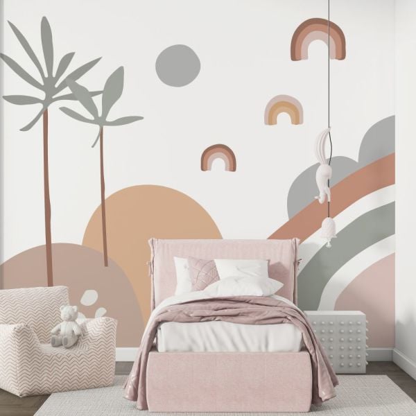 Soft Renkler Gökkuşağı Ağaçlar Duvar Kağıdı