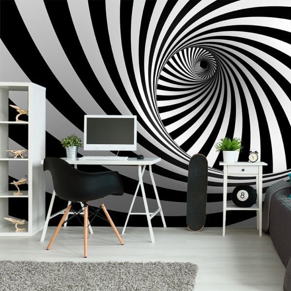 Siyah Beyaz Tünel Girdap Desen Duvar Kağıdı