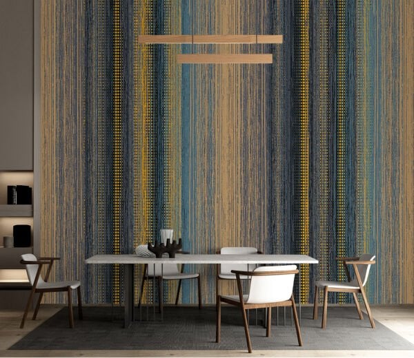 Dikey Çizgiler Eskitme Sarı Detaylı Duvar Kağıdı