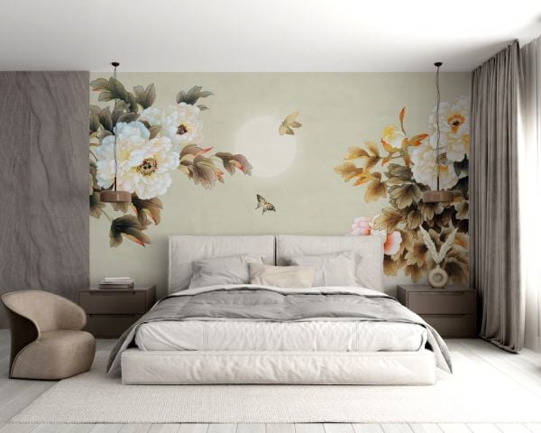 Beyaz Güller Kahve Yapraklar Duvar Kağıdı