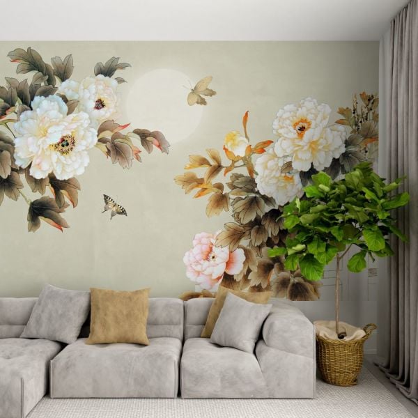 Beyaz Güller Kahve Yapraklar Duvar Kağıdı