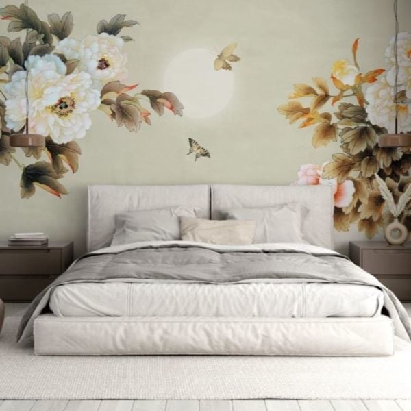 Beyaz Güller Kahve Yapraklar Duvar Kağıdı