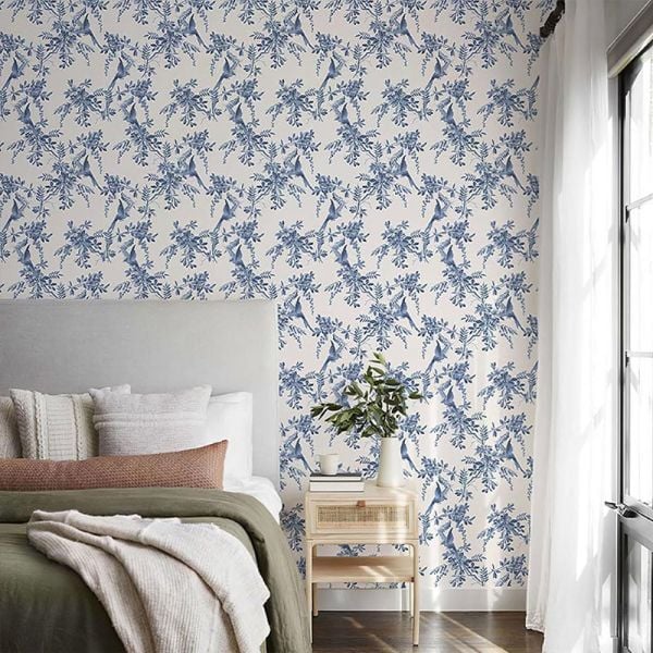 Vintage Beyaz Renkli Doku Küçük Kuşlar Duvar Kağıdı