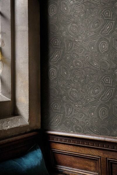 Fornasetti Malakit Değerli Taş Beyaz Duvar Kağıdı