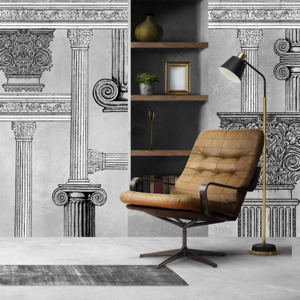 Kara Kalem Efektli Mitolojik Sütunlar Duvar Kağıdı