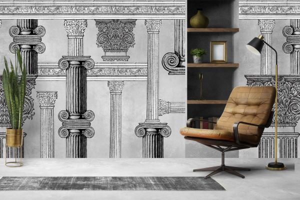 Kara Kalem Efektli Mitolojik Sütunlar Duvar Kağıdı