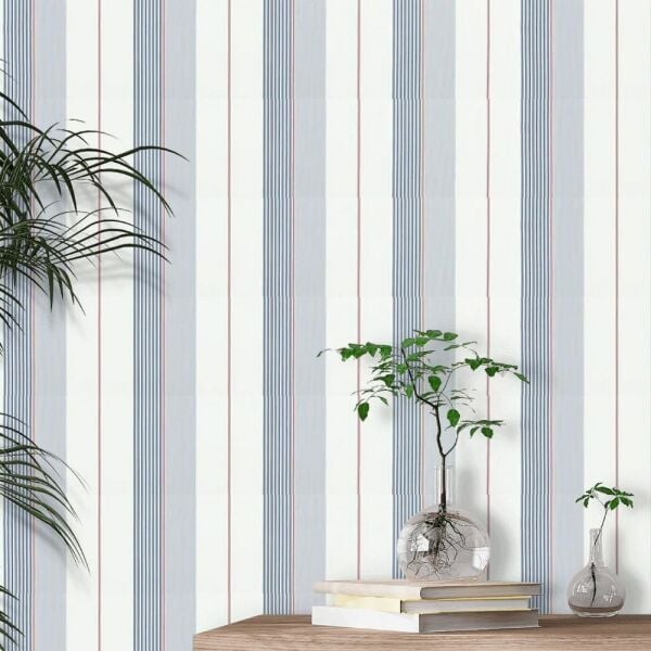Ralph Lauren Yoğun Lacivert Kırmzı Çizgili Vinil Duvar Kağıdı