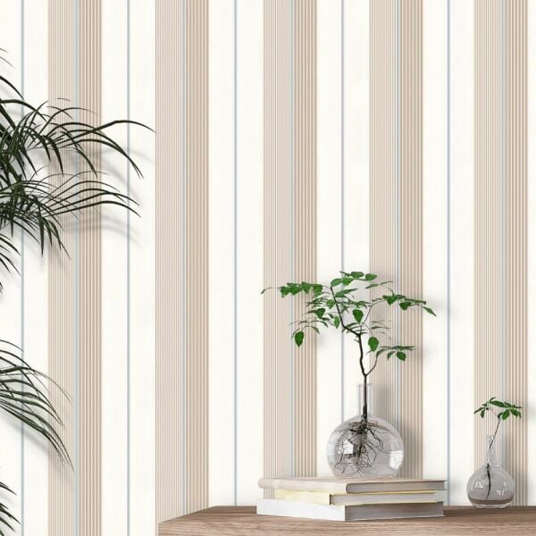 Ralph Lauren Mavi Pembe Beyaz Çizgili Vinil Duvar Kağıdı