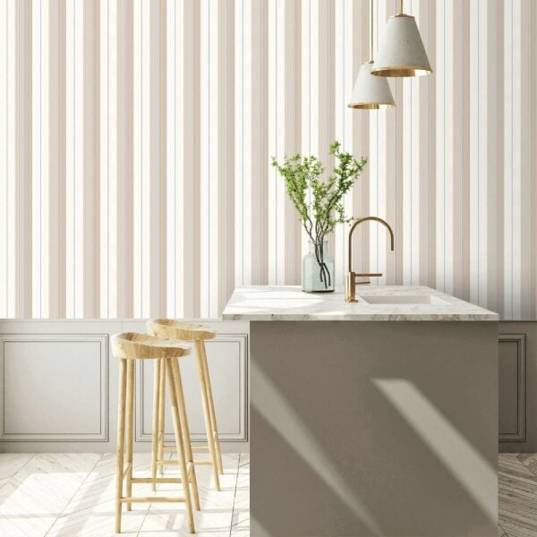 Ralph Lauren Mavi Pembe Beyaz Çizgili Vinil Duvar Kağıdı