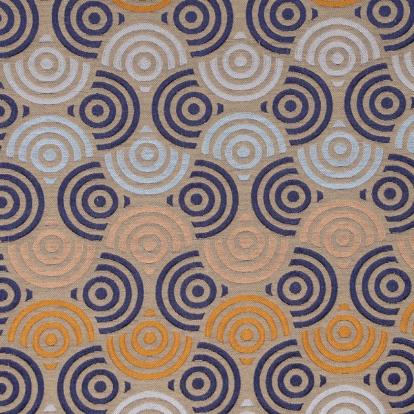 Geometrik Desenler İthal Döşemelik Kumaş Orbitra Indigo Gold