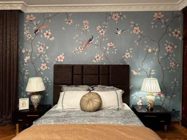 Bahar Dizisi Mavi Çiçekli Duvar Kağıdı