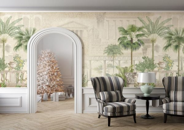 Sütunlu Saray Tropik Ağaçlar İçinde Duvar Kağıdı