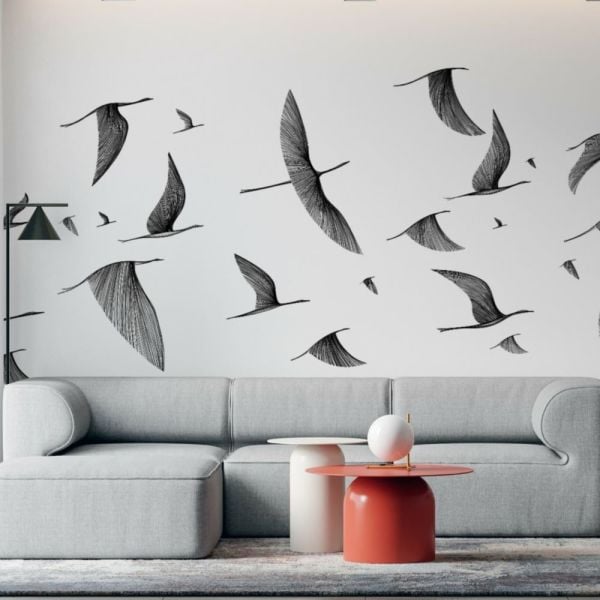 Beyaz Zeminde Kırlangıç Kuşlar Duvar Kağıdı