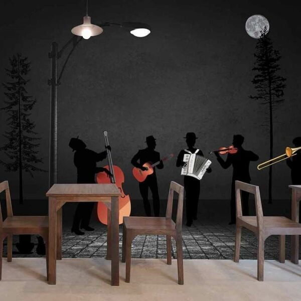 Dolunay Altında Sokak Müzisyenleri Duvar Kağıdı