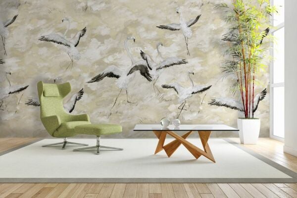 Bulutlarda Beyaz Uçuşan Leylekler Duvar Kağıdı