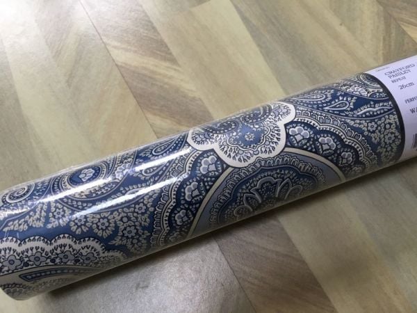 Ralph Lauren Lacivert Beyaz Şal Desen Duvar Kağıdı