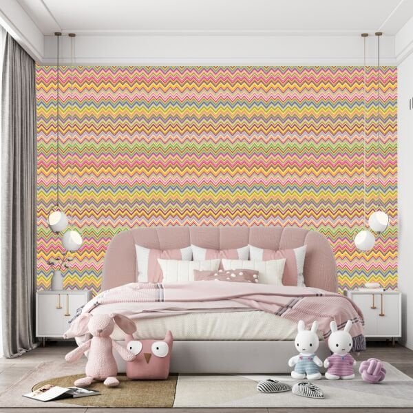 Zigzag Desen Çizim Yaz Renkleri Duvar Kağıdı