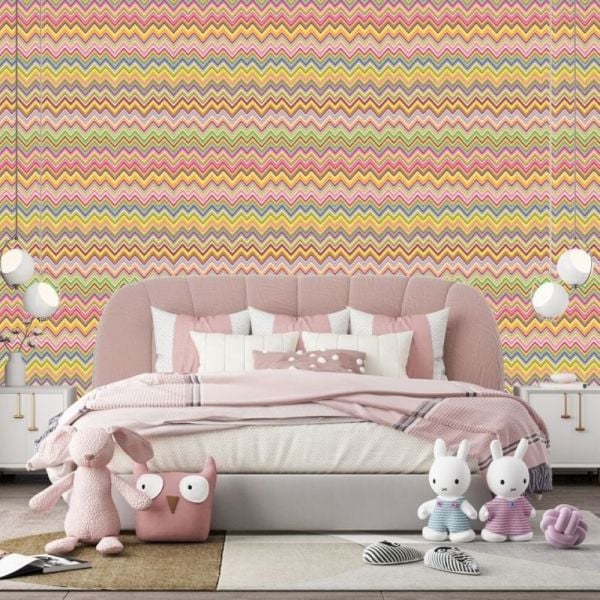 Zigzag Desen Çizim Yaz Renkleri Duvar Kağıdı