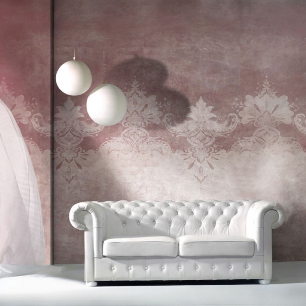 Bordo Eskitme Oryantal Damask Desen Duvar Kağıdı