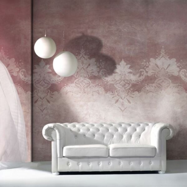 Bordo Eskitme Oryantal Damask Desen Duvar Kağıdı