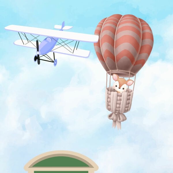 Renkli Binalar Mavi Hava Balonları Hayvanlar Duvar Kağıdı