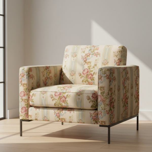 Güller Etamin Desenli Çizgili Döşemelik Kumaş