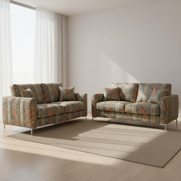 Güller Etamin Desenli Çizgili Döşemelik Kumaş