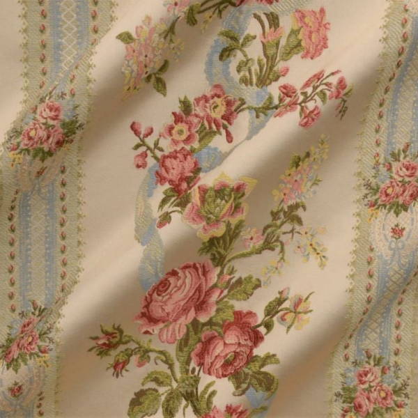 Güller Etamin Desenli Çizgili Döşemelik Kumaş