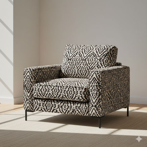 Siyah Beyaz Kombin Desenler Döşemelik Kumaş