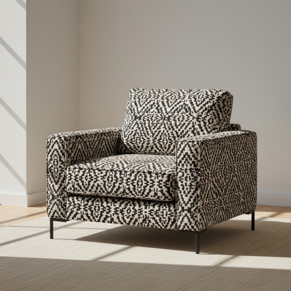 Siyah Beyaz Kombin Desenler Döşemelik Kumaş