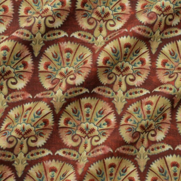 Etnik Desen Keten Döşemelik Ve Perdelik Kumaş Terracotta