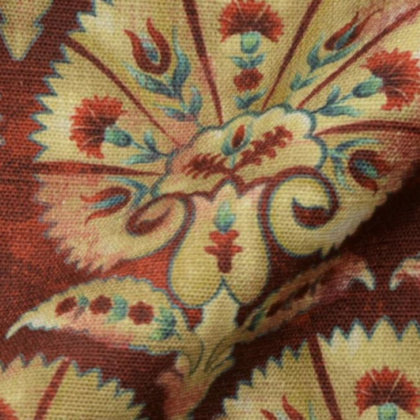 Etnik Desen Keten Döşemelik Ve Perdelik Kumaş Terracotta