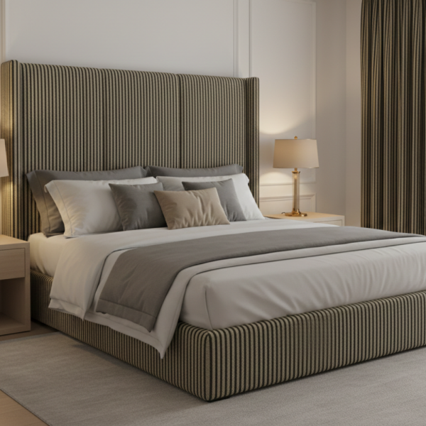 Çizgili Siyah Bal Rengi Döşemelik Kumaş