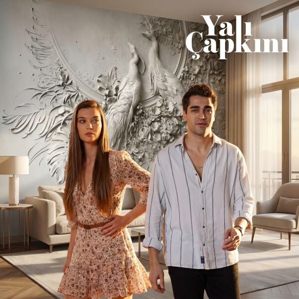 Yalı Çapkını Salon Yemek Odası Beyaz Tavus Kuşu Duvar Kağıdı