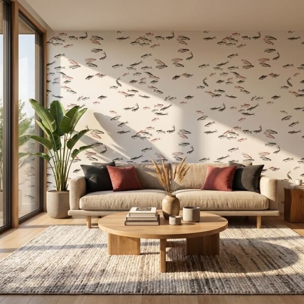 Minimal Balık Desenli Duvar Kağıdı