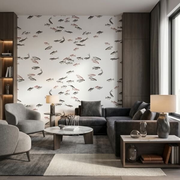 Minimal Balık Desenli Duvar Kağıdı