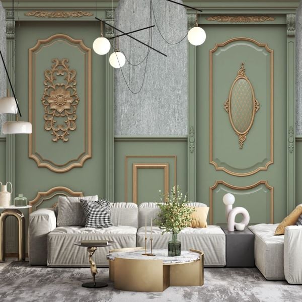 Yeşil Gold İşlemeli Kapılar Duvar Kağıdı